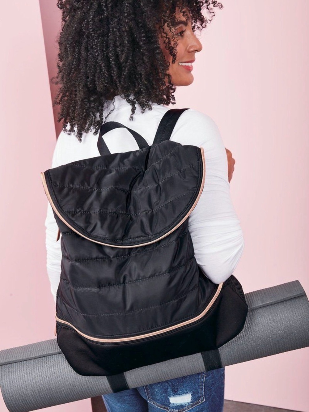 NEW Stella & Dot Crush It Black Quilted Yoga Backpack